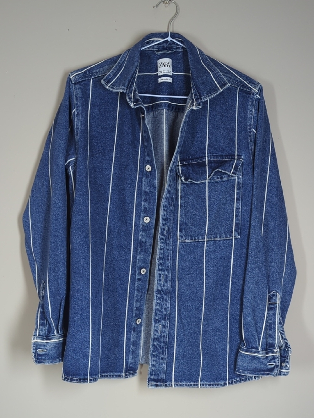 ZARA Blue Pinstripe Denim Shirt Jacket Small